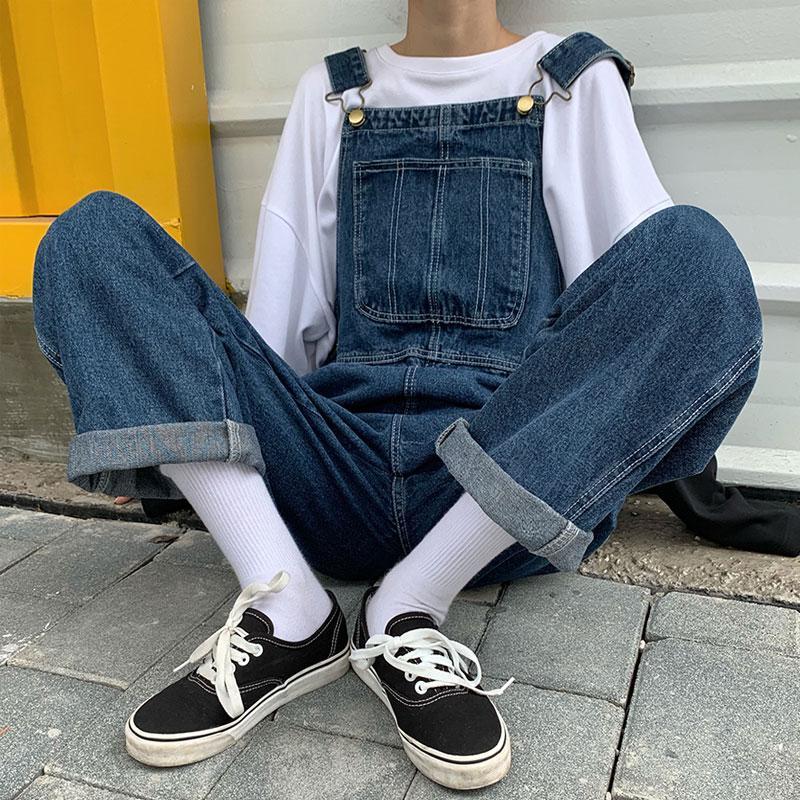 Femme jean pantalon Style japonais vêtements de travail jarretelle pantalon stylé fille ample droit mignon Vintage Style Vintage jean