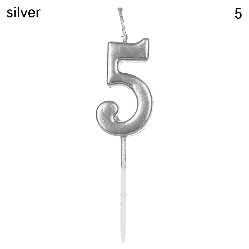 Rose Gold Happy Birthday Number Cake Candles 0 1 2 3 4 5 6 7 8 9 Cake Topper Kids Girls Boys Bar Baby Party Supplies Decoration: Silver 5
