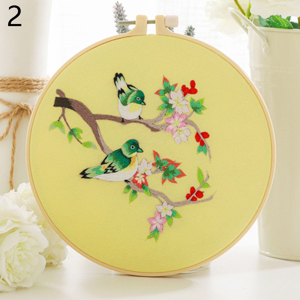 Embroidery Hoop Cross Stitch Needlework Handmade Sewing Flower Pattern Printed Embroidery Kit DIY Art Craft Painting Home: 2
