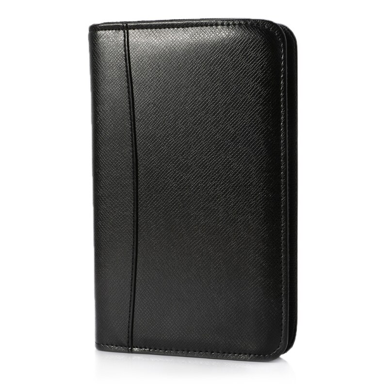 PU Leather Cover A6 Zipper Notebook Loose-Leaf Business Notepad With Calculator: Black