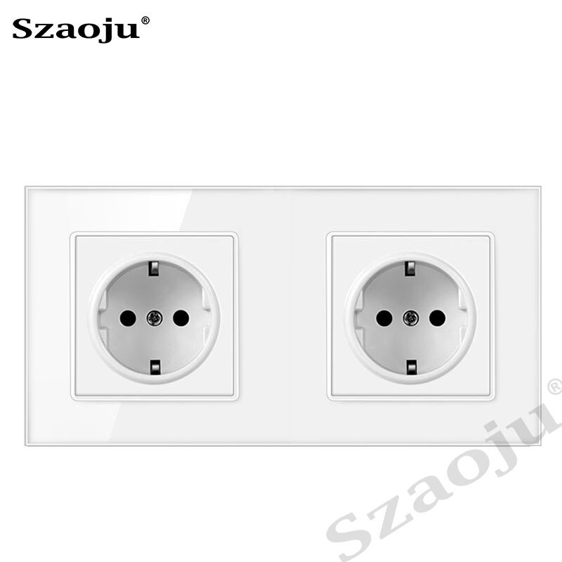 Szaoju wall socket German standard 16A crystal tempered glass panel socket Siamese power socket with USB charging AC110-250V: 172 German white
