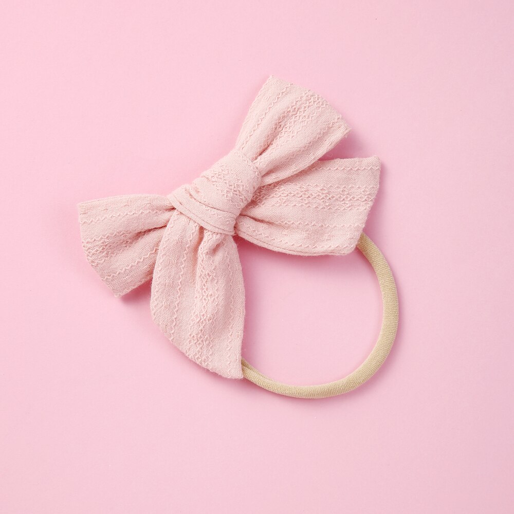 12 Stks/partij Hand Gebonden Stof Boog Hoofdband Zachte Nylon Hoofdband Pinweel Bows Schoolmeisje Haarelastiekjes 6 Kleuren