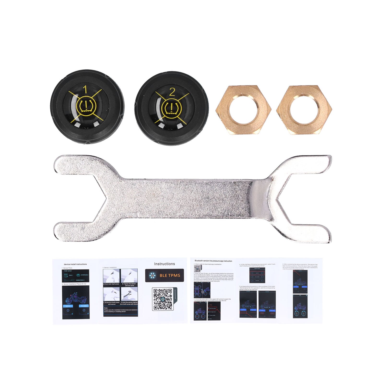 Bluetooth 5.0 Motorcycles TPMS Tire Pressure Monitoring System 2 External Sensors for Android for IOS Replacement