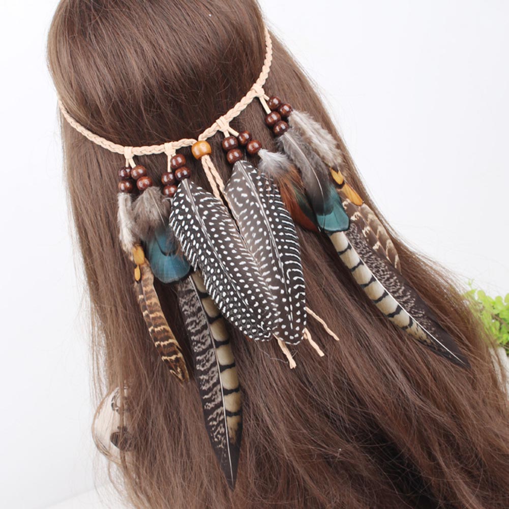 Indian Feather Hoofdband Verstelbare Hoofdtooi Festival Boho Haarband Vrouwen Girl Haar Accessoires EIG88