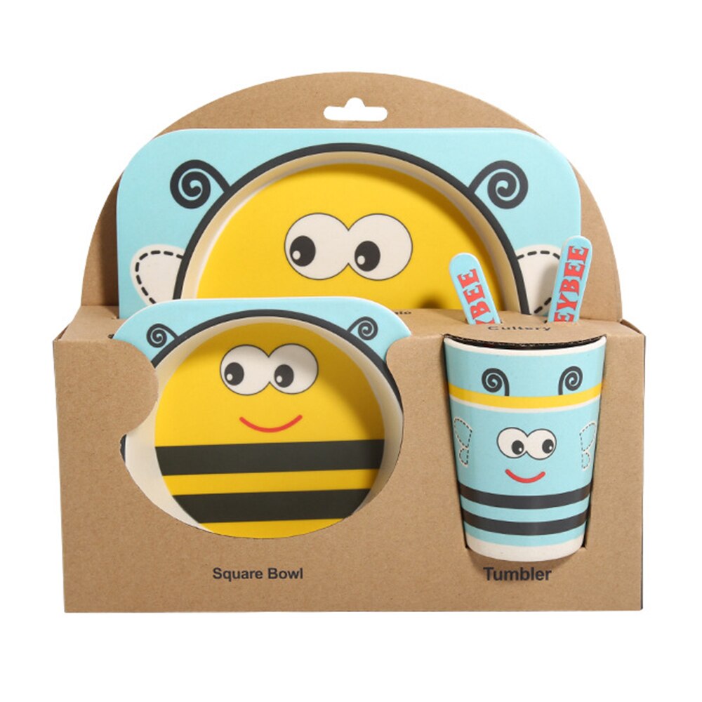 Juego de 5 unidades de vajilla para bebé, Bol de fibra de bambú Natural con taza, cuchara, plato, tenedor, platos de alimentación para niños, utensilios al por mayor: Púrpura