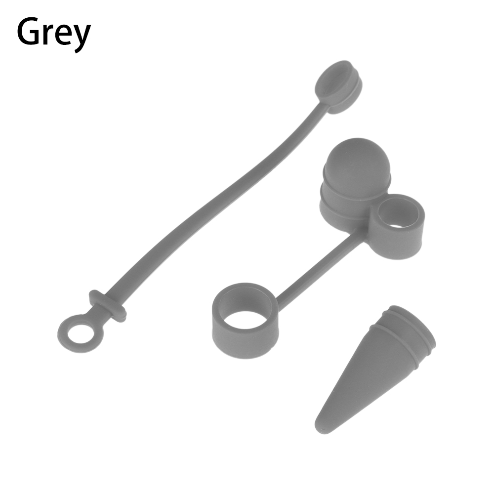 Soporte de tapa antipérdida para iPad Pro Apple Pencil, tapa de pluma a prueba de polvo para adaptador de Cable, Kit de sujeción de silicona ligera 3 en 1: Gris