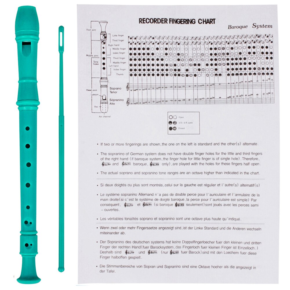 C Schlüssel Sopran Recorder ABS Sopran Diskant Recorder Klarinette 8 Löcher Deutsch Stil mit Grifftabelle Reinigung Stock für freundlicher: dunkel cyan