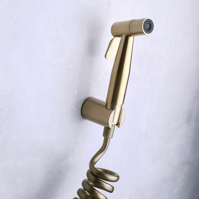 Bidet Shattaff Wc Schoonmaken Abs Sproeier Set Geborsteld Goud Met Rvs/Pvc Slang Plastic Houder Hoge Druk