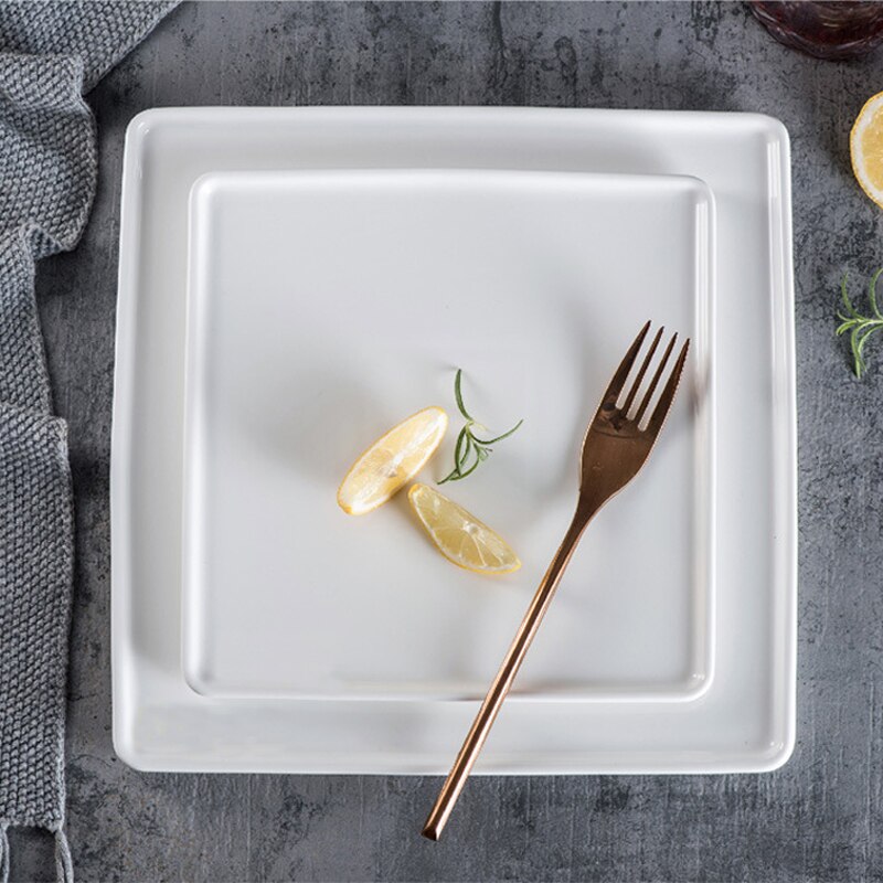 8/10 inch Simple White Square Ceramic Steak Plate Western Food Dessert Salad Flat Dinner Plates Pasta Spaghetti Hotel Tablewares