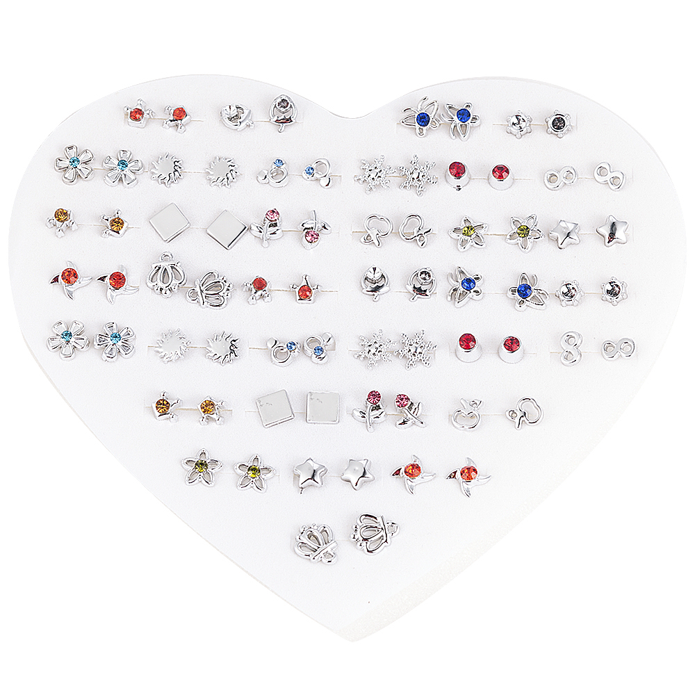 12~36 Pairs Women Girls Resin Plastic Crystal Diamante Flower Stud Earrings Set Random Style Gold Color Jewelry