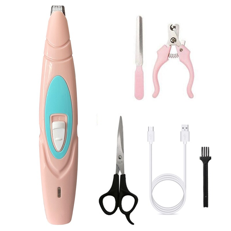 Elektrische Hond Clippers Professionele Huisdier Voet Tondeuse Hond Grooming Kapper Hond Shear Butt Oor Ogen Haar Cutter Pedicure: pink set 2