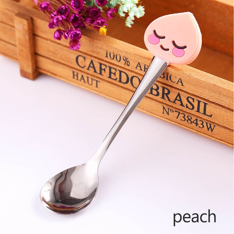 Cuchara infantil de dibujos animados portátil de acero inoxidable, cucharas de café, té, accesorios para cubiertos de bebé, accesorios de cocina, 2 uds.: peach