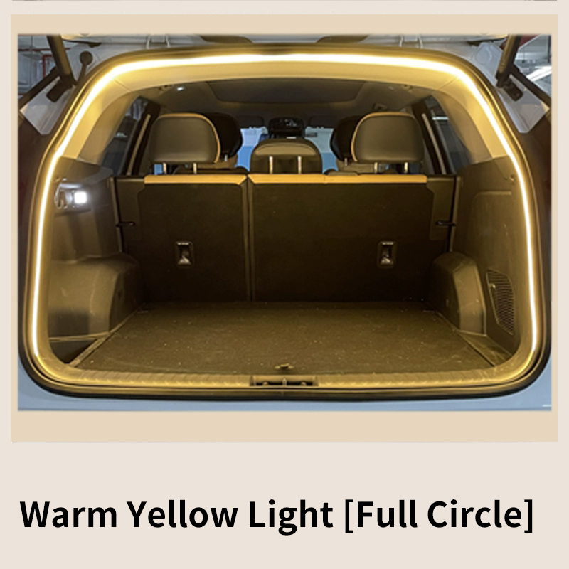Iluminación de maletero de alto brillo para coche, luz ambiental, decoración interior, cableado LED, tira de luces para puerta trasera con detección automática sin cables: YELLOW
