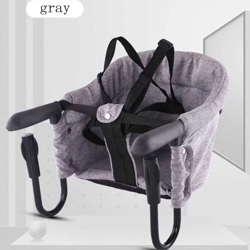 Bærbar baby højstol foldbar foderstol sæde booster sikkerhed baby krog på sæde til hjemmerejse solid baby sæde til bord: Grå -cm028a