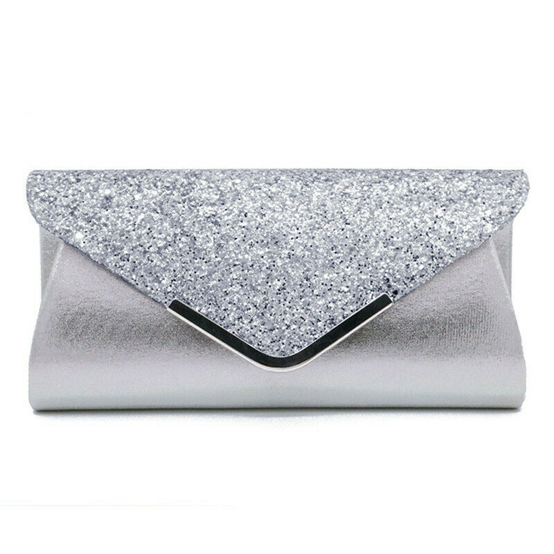 Kvinder glitter shimmer kobling konvolut damer aften bryllupsfest prom clutch taske håndtaske: Sølv
