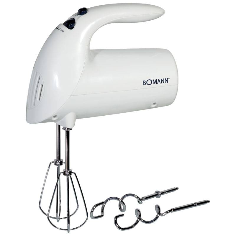 Bomann HM 350 CB Batidora de Varilla Especial Repostería, 5 Velocidades, Ganchos Amasar y Varillas Batir Cromadas 250W Blanco