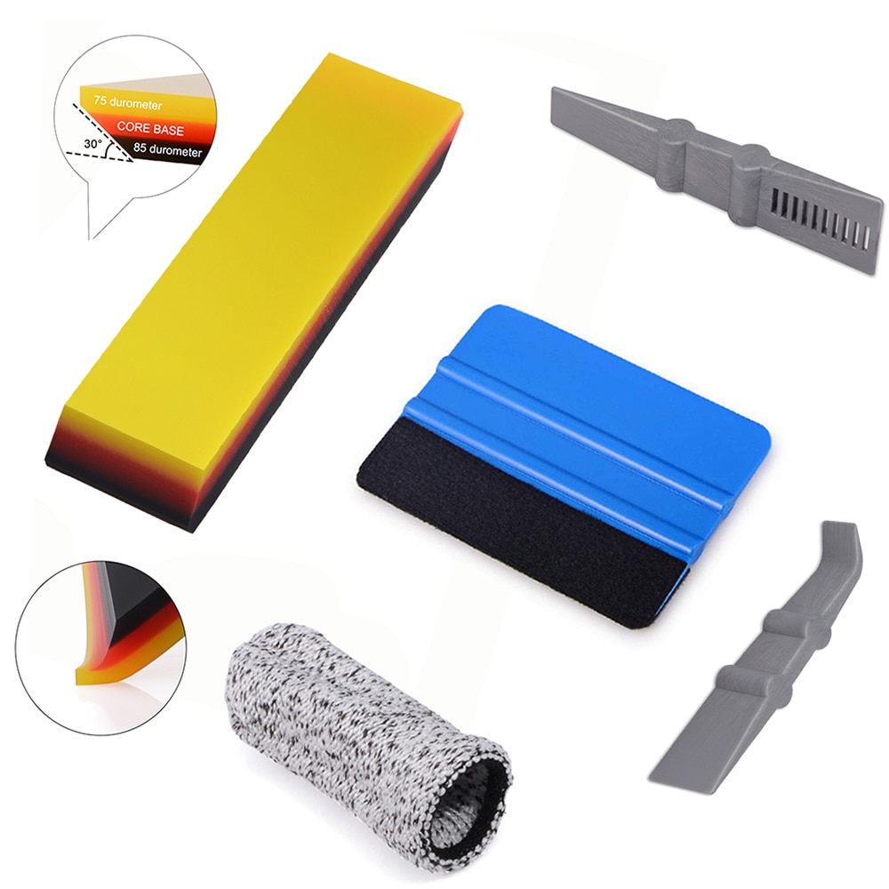 FOSHIO Window Tint Rubber Squeegee Sticker Remover Felt Scraper with Finger Sleeve Carbon Fiber Film Vinyl Wrap Car Tools Kit