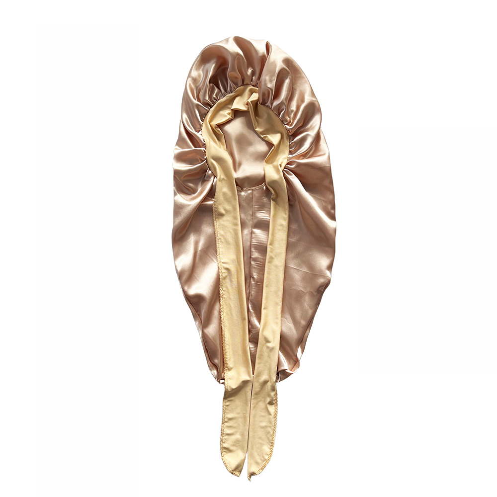 Lange Motorkap + Elastische Satijnen Haarband Set Lange Zijdeachtige Motorkap Om Te Slapen Met Brede Elastische Band Headwrap: YELLOW