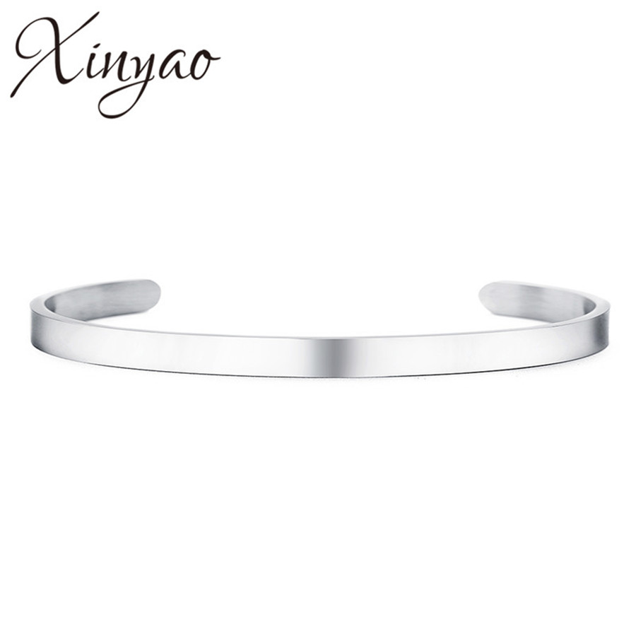 XINYAO 4mm 8mm Width Surface Blank Cuff Bracelet Bangles For Women Men Silver Color Stainless Steel Open Bangle Viking Jewelry