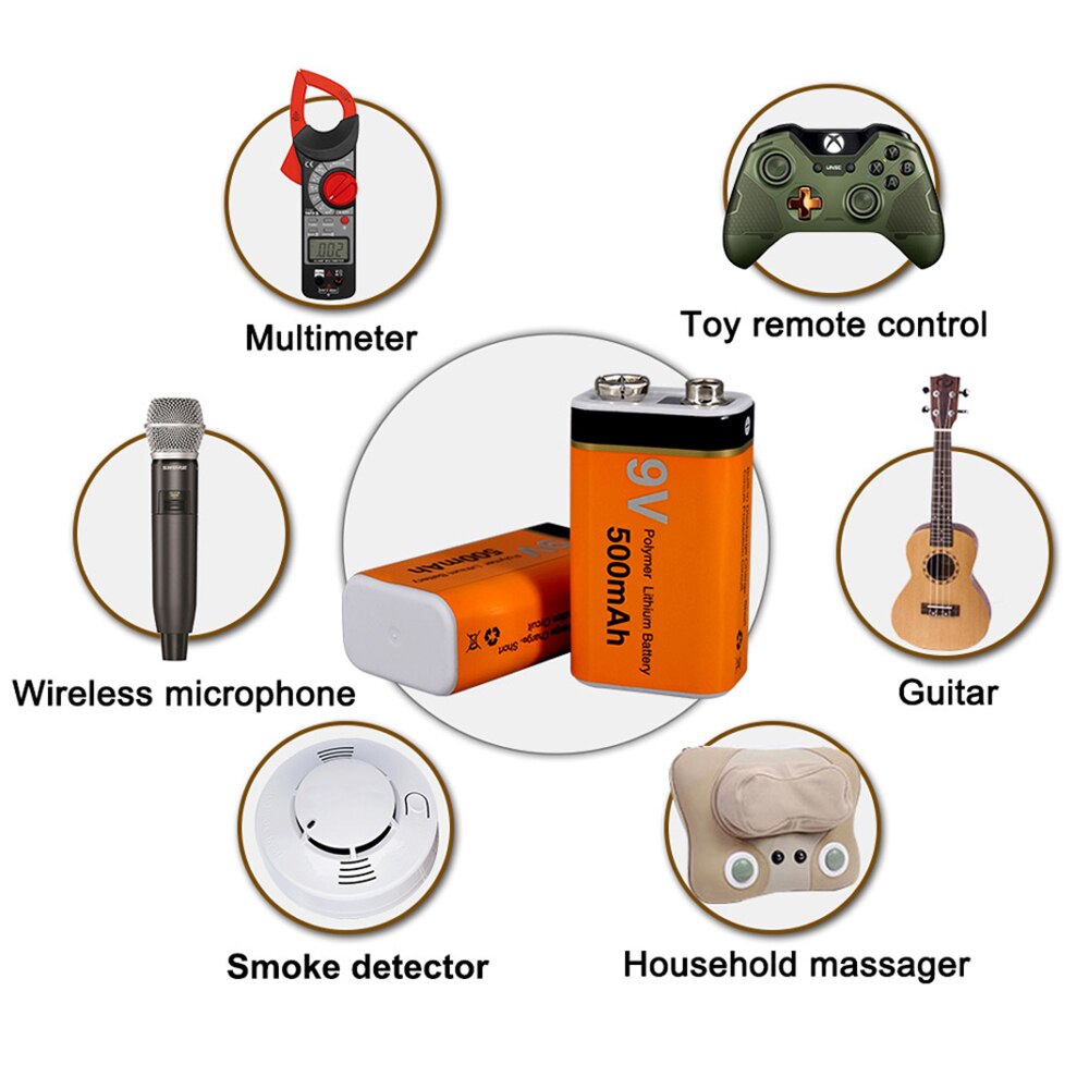 9V 500mAh Li-ion Battery lithium polymer Rechargeable battery 9v lithium for Multimeter Microphone Toy Remote Control KTV Use