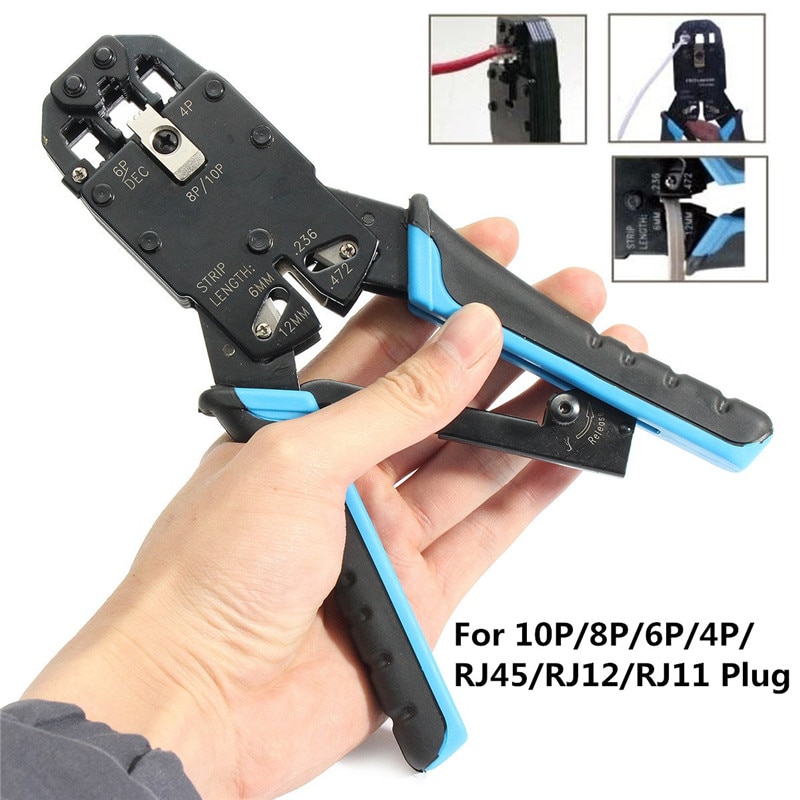 Modulaire Netwerk Kabel Crimper Krimptang Plier Hulpmiddel Kniptang Strippen Kit Voor 10 P/8 P/6 P /4 P/RJ45/RJ12/RJ11 Plug