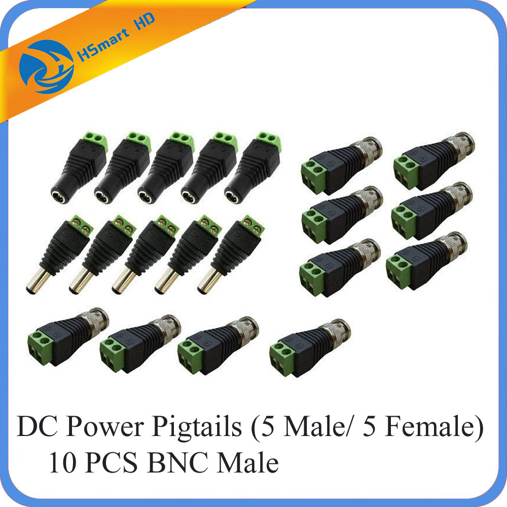 5Sets CAT5 to BNC Coaxial Video Balun plus 2.1mm Male Female DC Power Connector for Security CCTV Analog camera DVR Systems