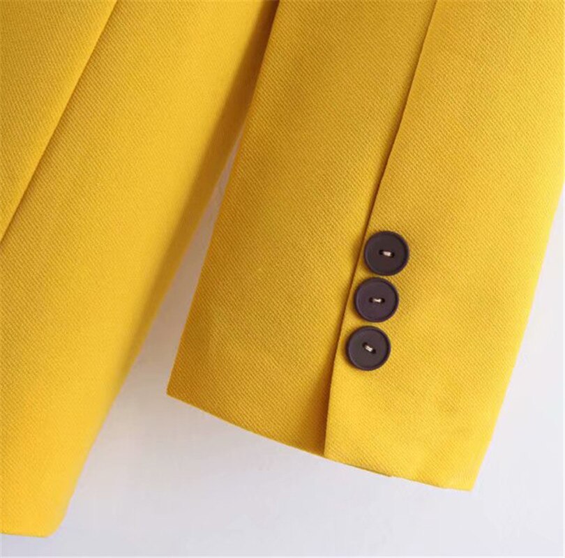 Blouson jaune jaune pour femmes, , col échancré, poches à Double boutonnage, vêtement de bureau, pour le travail, hauts