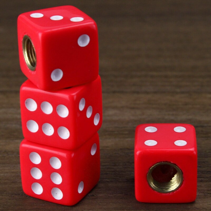4 x Red Dice Tire air Valve Stem Caps Car Truck Bike ATV Wheel Rims