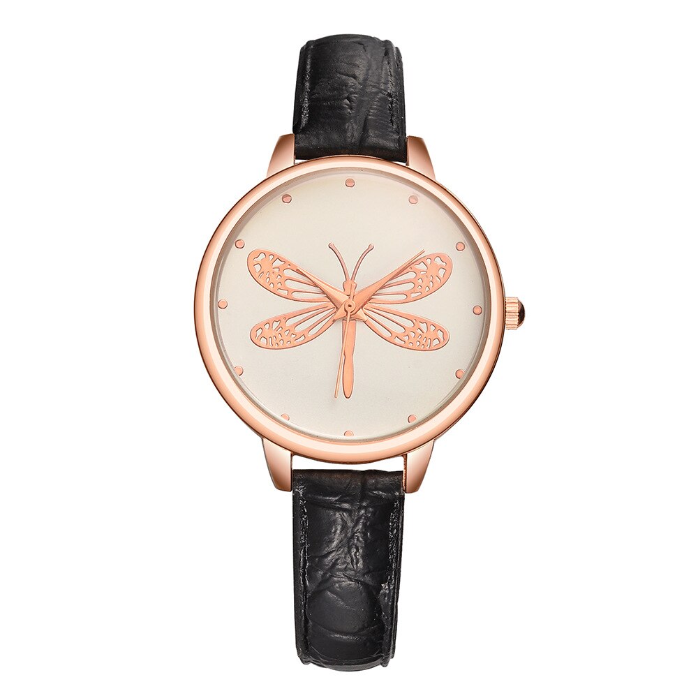 dames grande libellule montres étudiant Quartz bracelet en cuir montre tête montres créatives pour fille zegarek damski