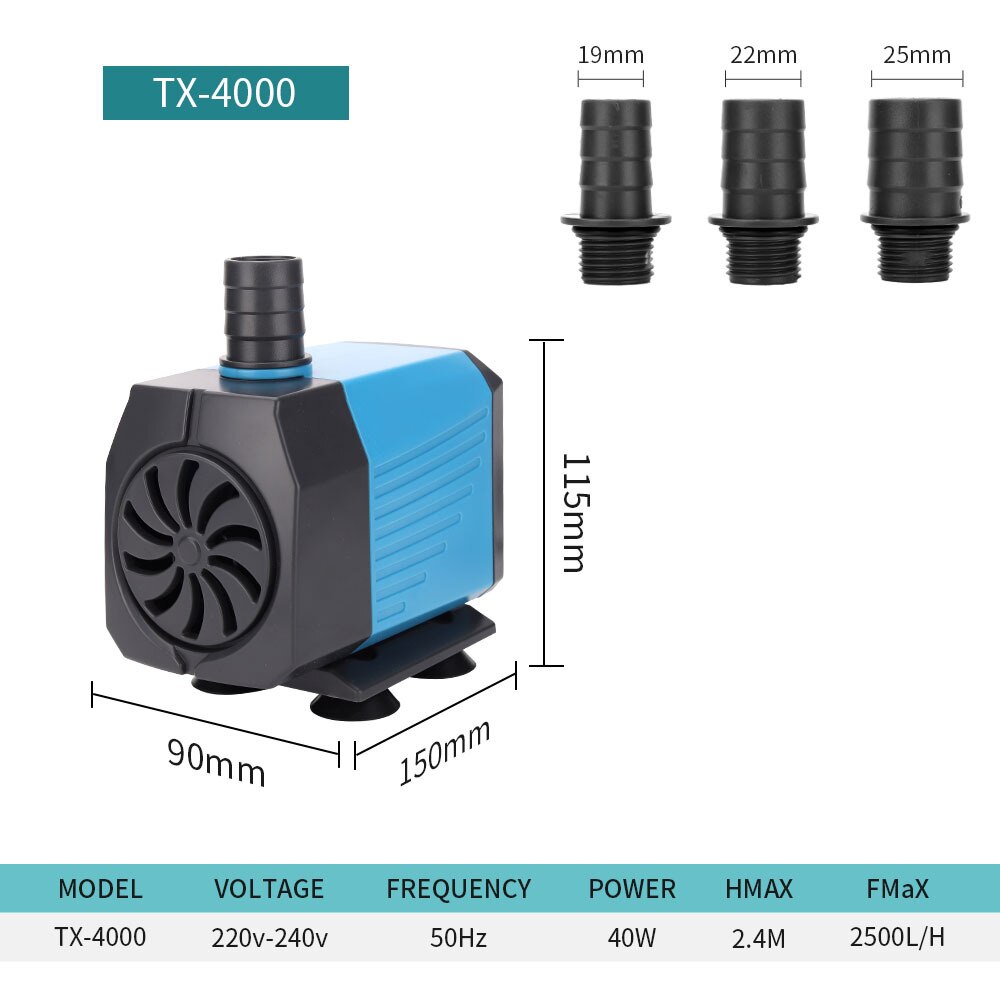 Pompe à eau Submersible 1000-4000L/H, fontaine d'eau de poisson multifonctionnelle Ultra silencieuse pour Aquarium 220V 15W-80W: TX-4000 / UK PLUG