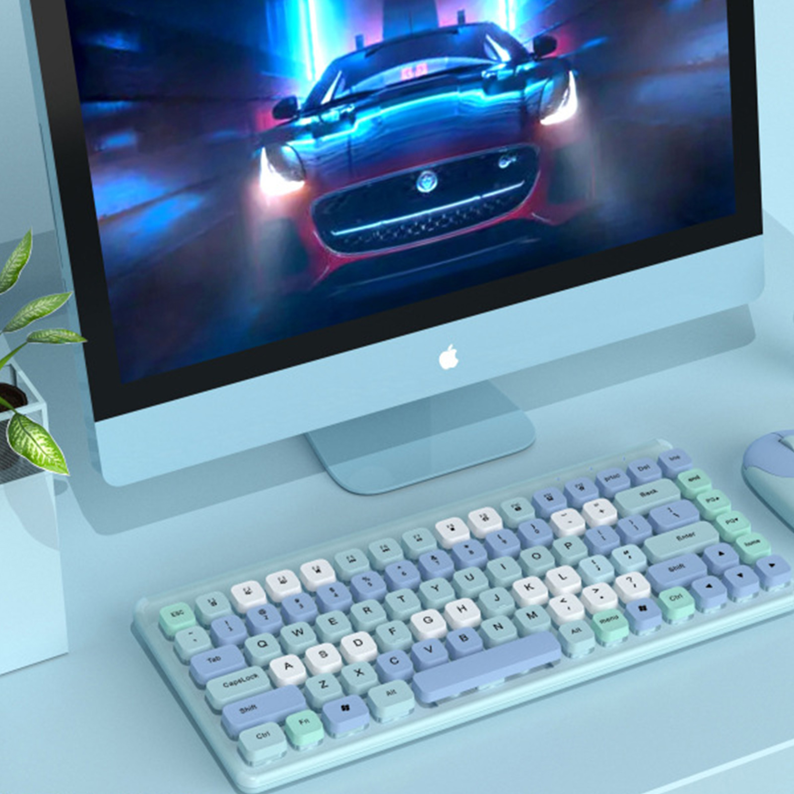 Wireless Keyboard and Mouse Combo Ergonomic Full-Sized 86-Key Cute Round Keycaps Keyboard 2.4GHz Dropout-Free Connectio