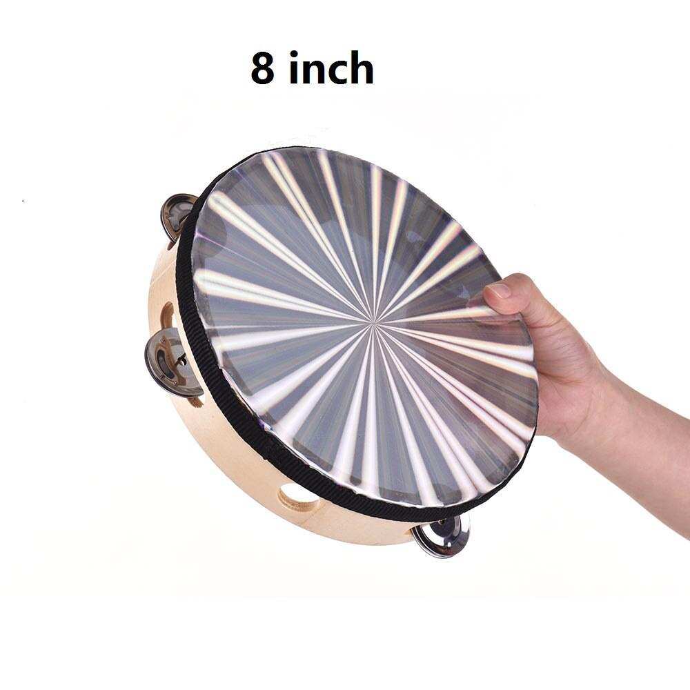 6/ 8/ 10 Inch Holz Radiant Tamburin Handbell Hand Trommel mit Einreihige Jingles Reflektierende Trommel Kopf Percussion instrument: 8 inch