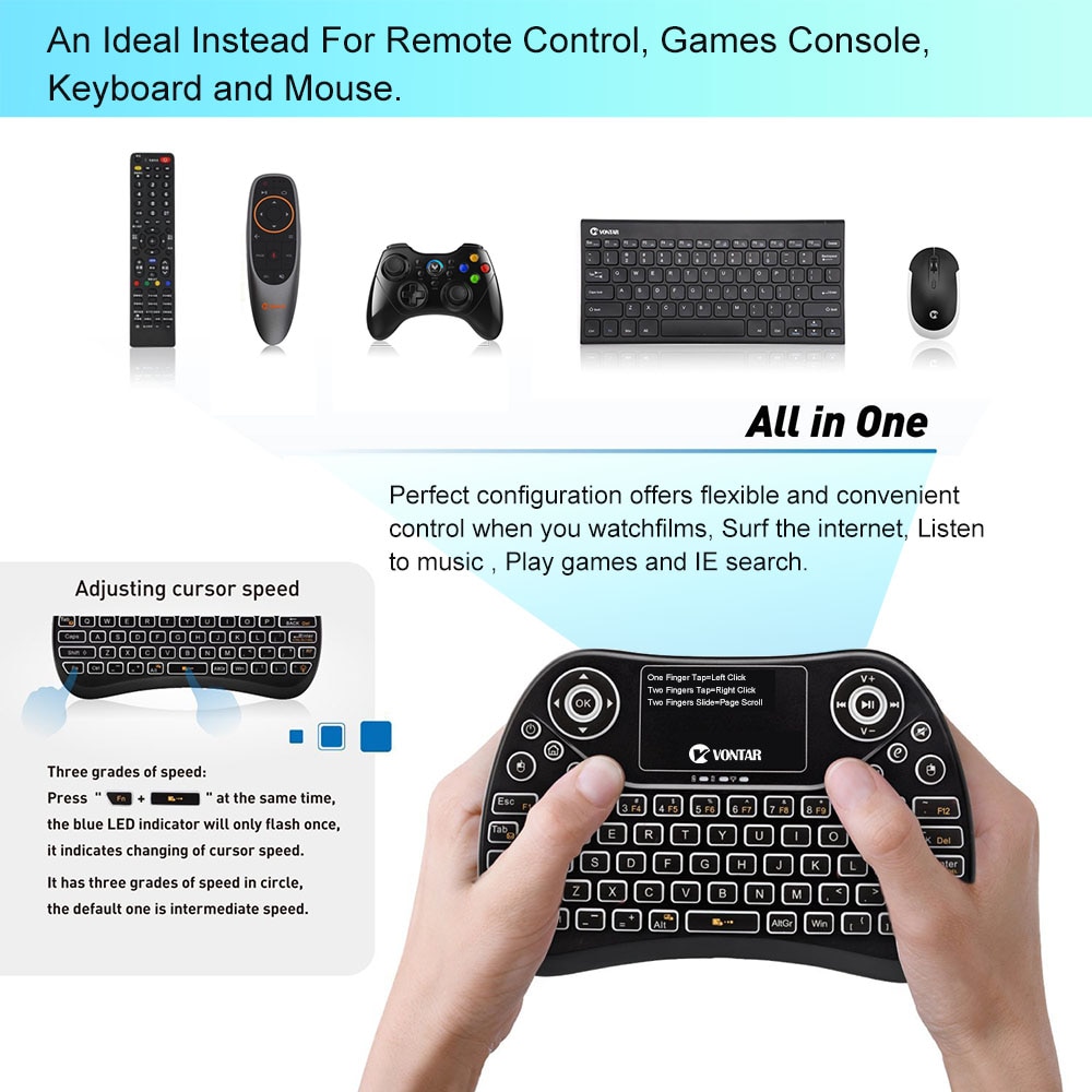 VONTAR TX2 Plus Air Fly Mouse English-Russian Wireless Mini Backlit Keyboard with Touchpad for Android TV BOX X96mini X96 HTPC