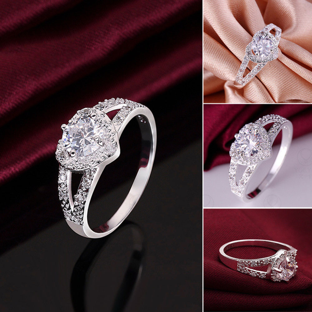 Prachtige Zilveren hartvormige Trouwringen zirkoon Ring Voor Vrouwen Bijoux Anel Femme Engagement Ring Statement Sieraden