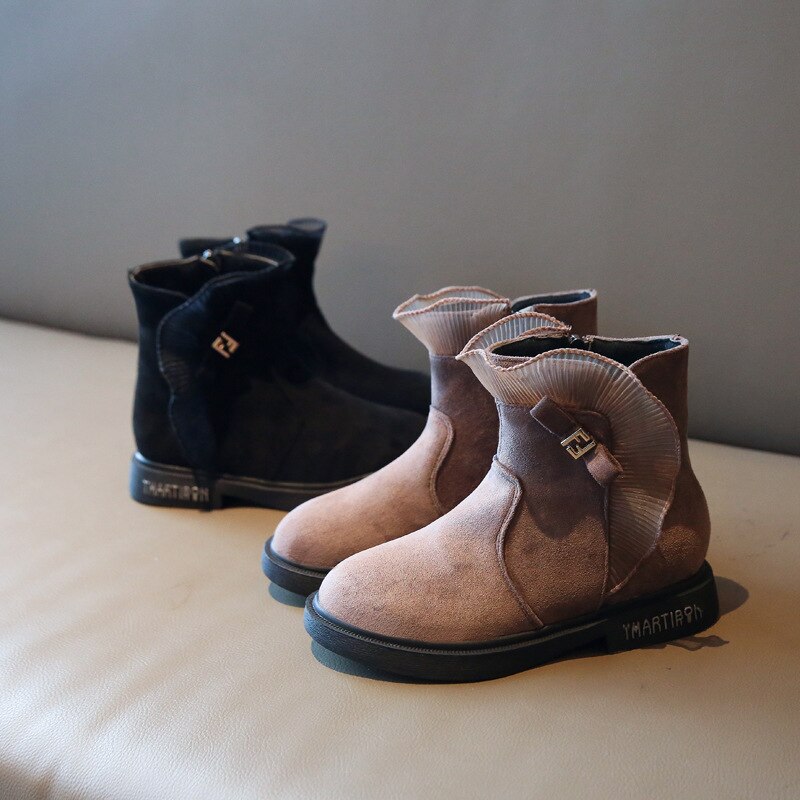 Leder freundlicher Martin Stiefel Prinzessin Spitze trimmen Stiefel Mädchen Schnee Schuhe Warme Pelz freundlicher Stiefeletten Kleinkind Mädchen