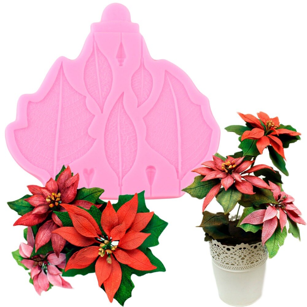 Poinsettia flor molde de silicona boda utensilios para decoración de tortas con fondant Cupcake Topper de arcilla Chocolate pastillaje moldes para gelatina