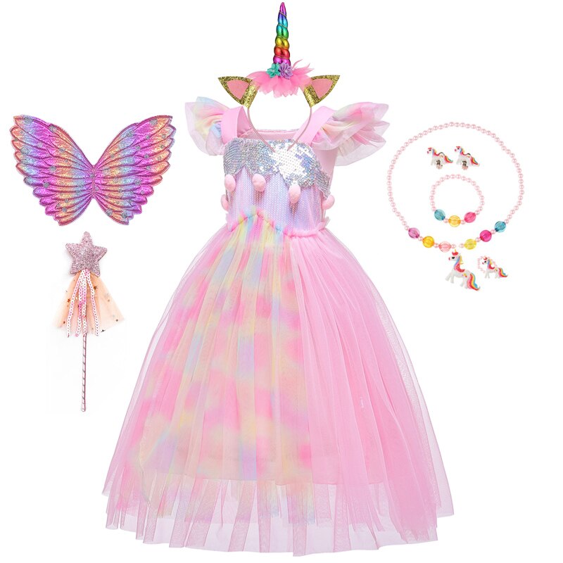 Einhorn Kleid für Mädchen freundlicher Karikatur Vestidos freundlicher Ballettröckchen Kleider Kleinkinder Sommer Ärmellose Prinzessin Halloween Kostüm: D57 Kleid einstellen / 150