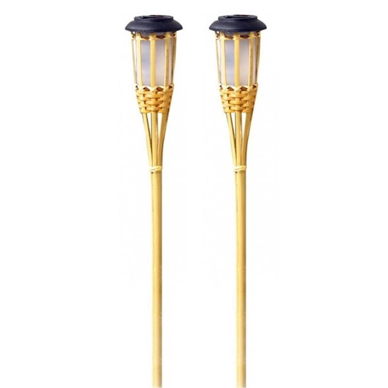 2Pcs Outdoor Garden Solar Bamboe Fakkel Verlichting Landschap Pathway Solar Torch Lights Solar Gazon Spike Spots (Warm Licht)