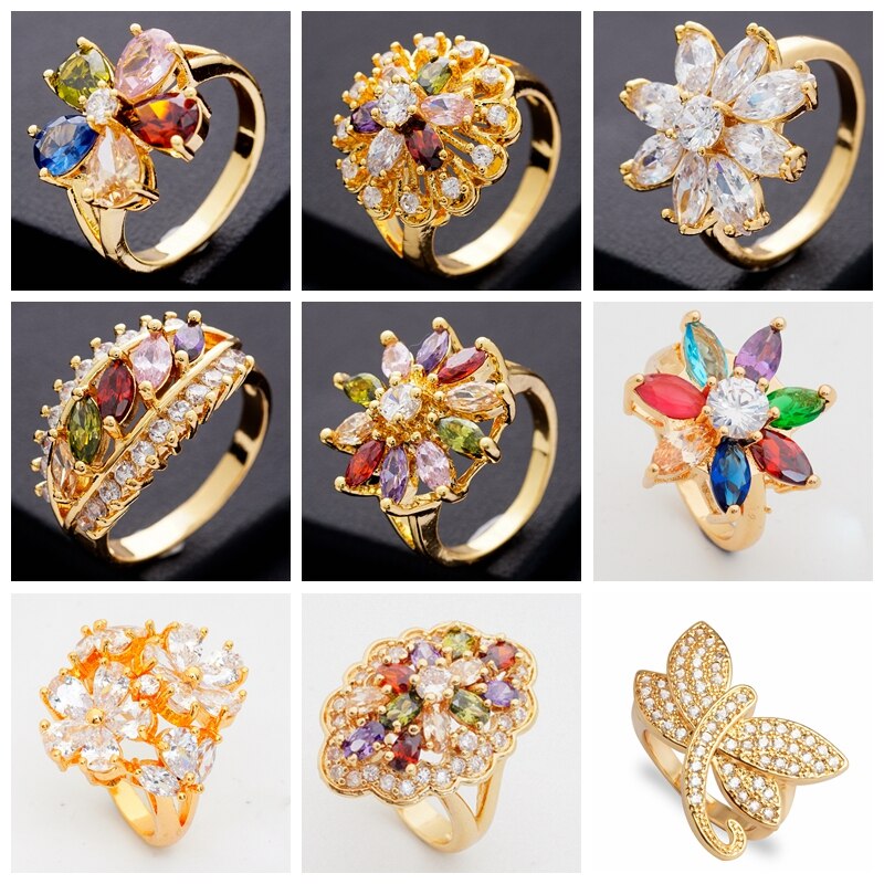 3 Stks/partij Zirconia Grote Ringen Voor Vrouwen Mix Trouwringen Wit Goud Dubai Sieraden