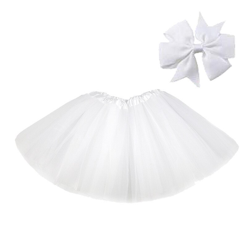 2 Soorten Leuke Meisjes Prinses Partij Kinderkleding Pluizige Tulle Bow Haar Accessoires Tutu Rok + Haar Clip: 2-White