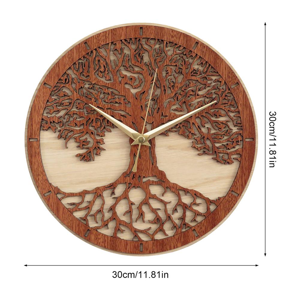 Tree Of Life Wall Art Wall Clock Sacred Tree Wood Wall Clock Green Life 3D Art Wall Clock Modern Wall Hanging Clock: Default Title