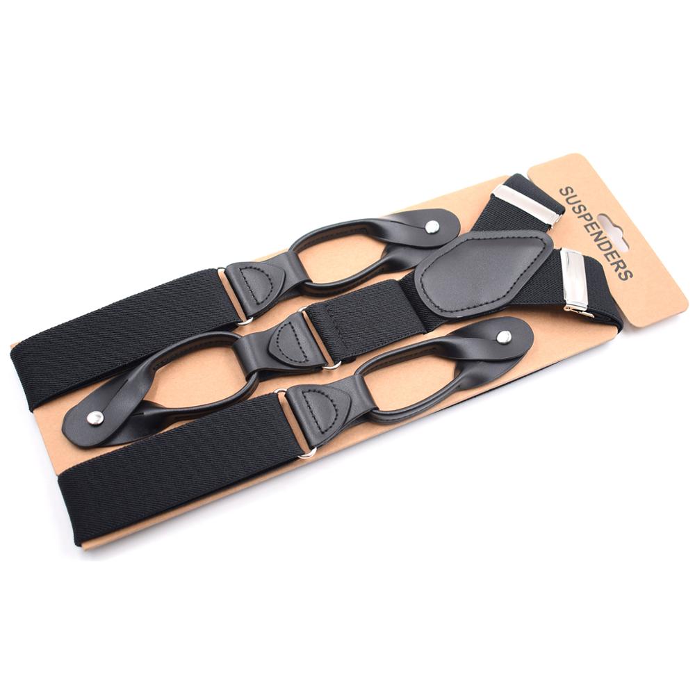 Suspenders for Men Y-Back PU Leather Trimmed Button End Men's Wedding Tuxedo Braces Suspenders for Father Husband