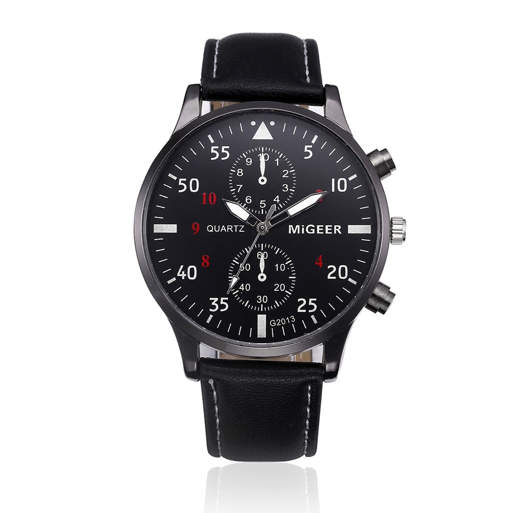 MIGEER Retro Men Dress Watch Casual PU Leather Ban. Grandado