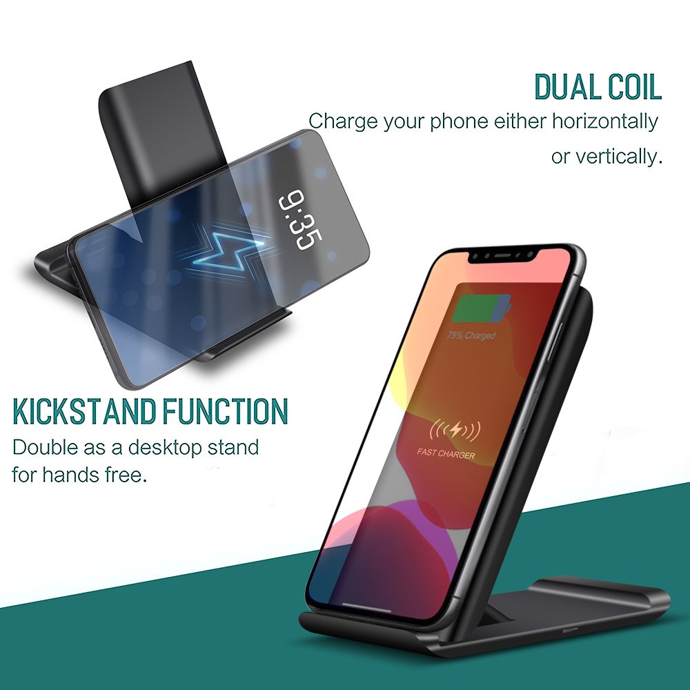 FDGAO Wireless Charger 15W - Fast Charging Stand for iPhone 12/11/X/8, Samsung S21/S20/S10 - USB C