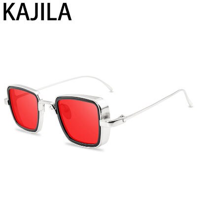 Vintage steampunk solbriller menn retro metall firkantede briller trendy merke solbriller solbriller for kvinner lunette de soleil: Fliser rød