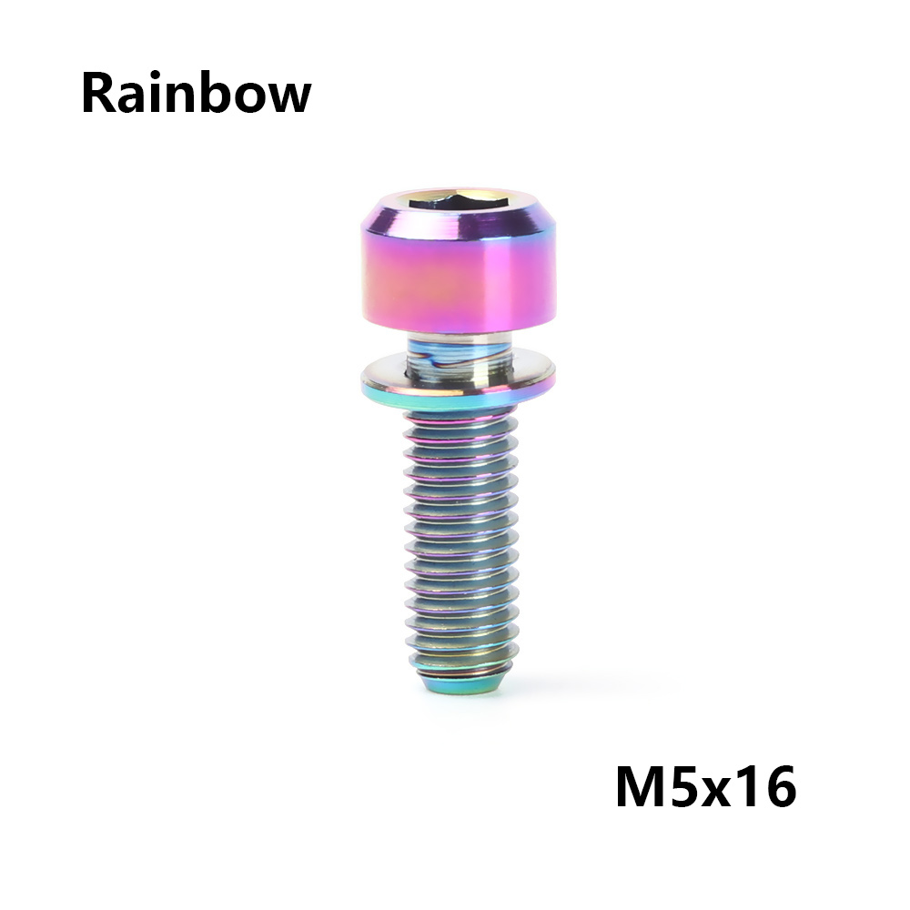 Tc4 m5 16mm/18mm/20mm titan stamme festebolter for sykkel mtb sykkel stamme skruer faste bolter sykkel sykkel deler 3 farger: M5 x 16- regnbue