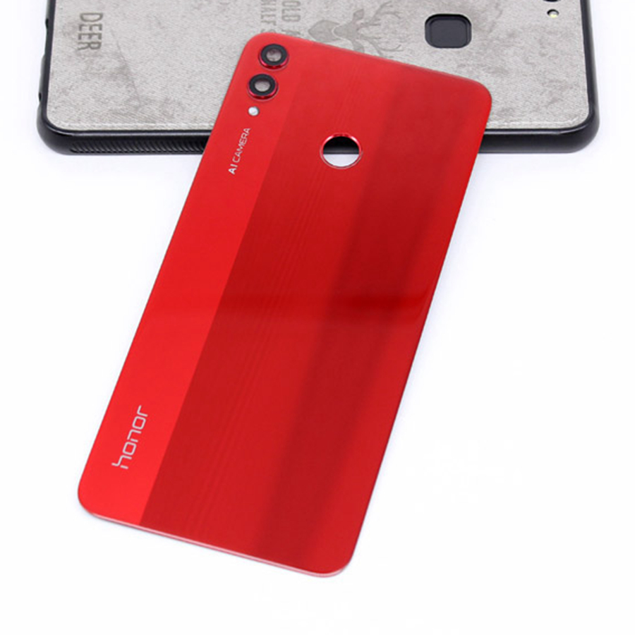 for Honor 8X Battery Cover Back Glass Rear Door Housing Case For Huawei Honor 8X Battery Cover JSN-L21 L22 L23 L42 LX1 AL00: Red With Lens