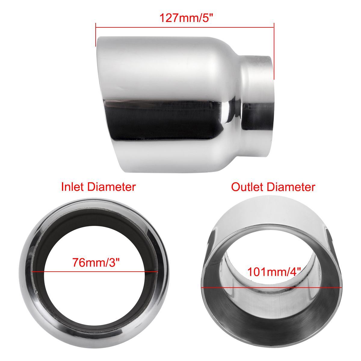 76Mm-101Mm Universele Auto Dual Wall Uitlaatdemper Pijp 3 "Inlaat 4" Uitlaat Auto Uitlaat tip Rvs Tail Tube