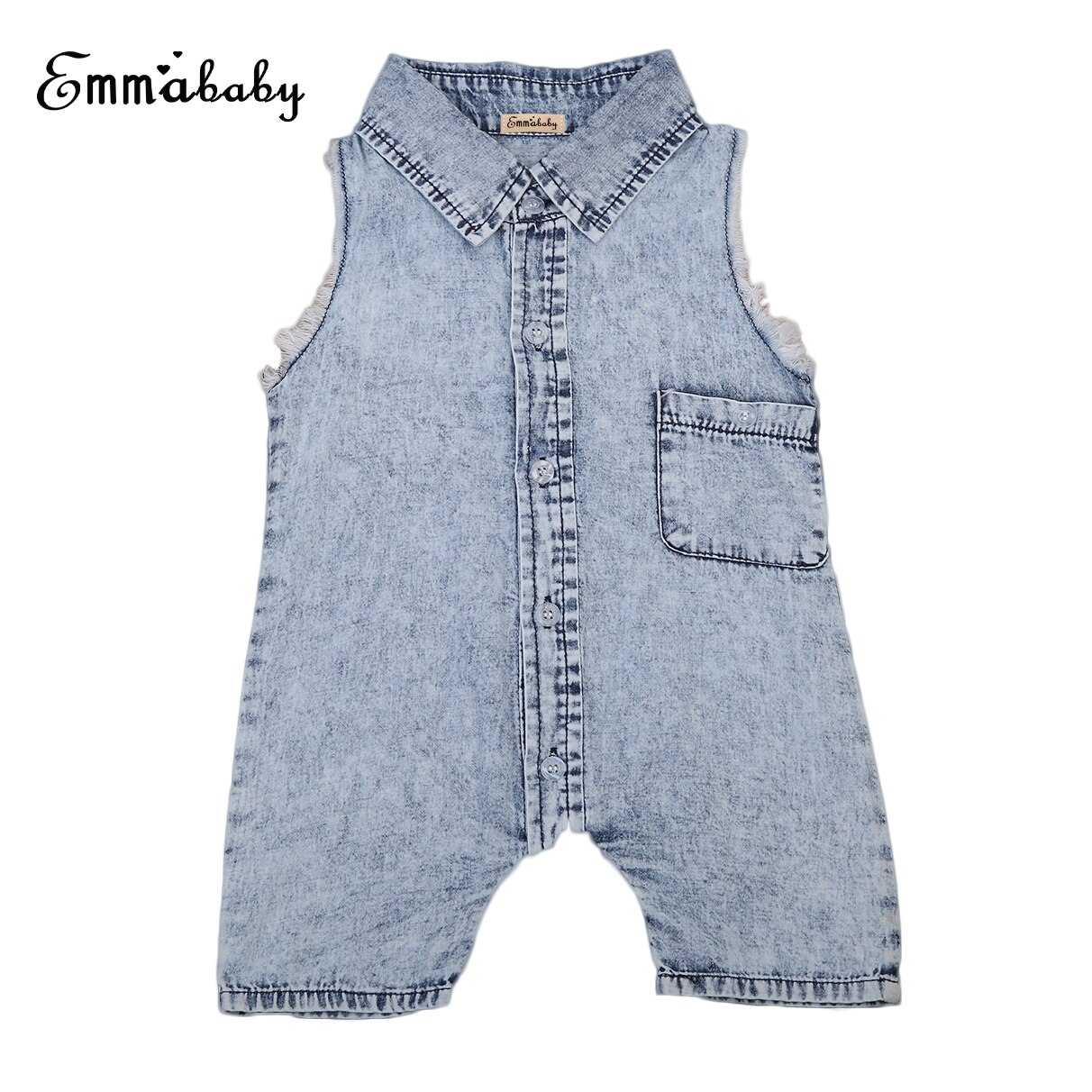 Zomer Baby Jongens Denim Romper Mouwloze Peuter Jumpsuit Turn-Down Kraag Outfit Baby Boy Kleding: 6m