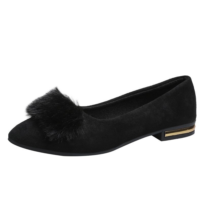Chaussures coréennes mocassins fourrure automne femmes talons bout pointu décontracté femme baskets bouche peu profonde tout-Match chaussures plates automne